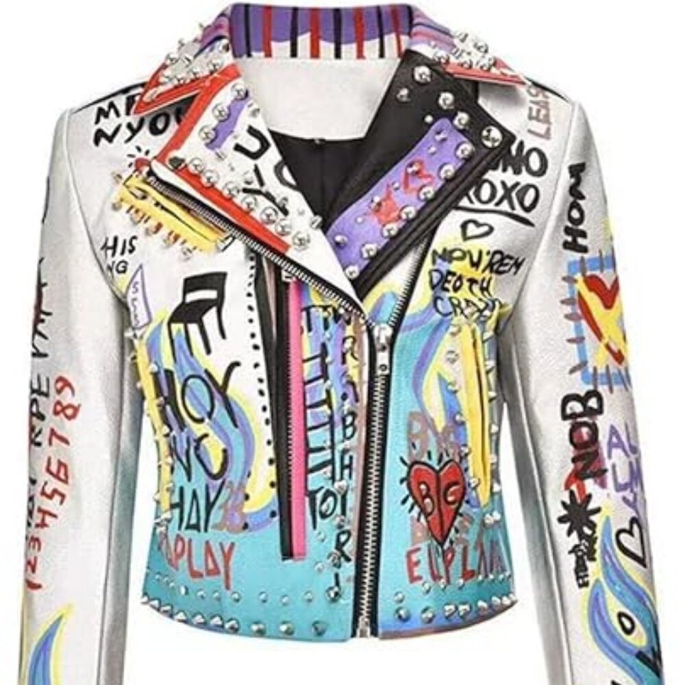 Azalea Wang Studded Women's Biker Jacket Sliver Size L